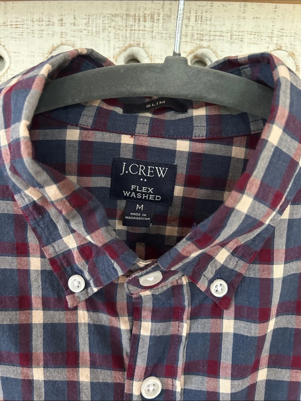 J. Crew Men's Navy and Red Plaid Button-Down Shirt - size medium - office - work